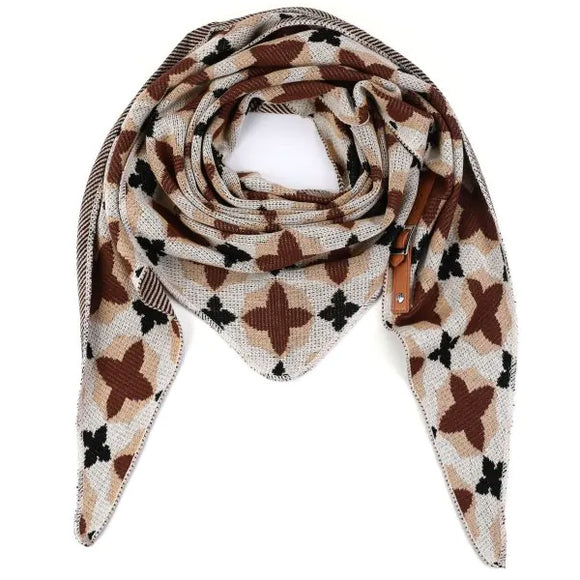 By Have a Pico -Driekhoeksjaal bloem - Bruin - Naturel