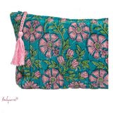 Imbarro - Etui/Make-up tasje Bloemen - Blauw - Roze