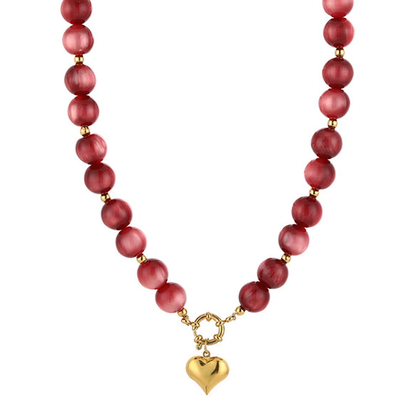 By Have a Pico- Ketting kralen met hart - Bordeaux - Goud