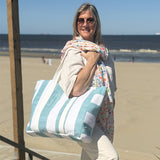 By Have a Pico - Beachbag - Streep - Aqua - Wit