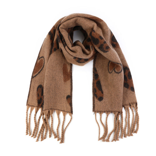 By Have a Pico - Sjaal met  hartjes en franjes - Camel