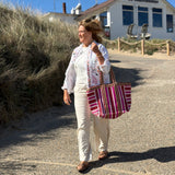 Wauw - Strandtas - Streep - Roze - Rood